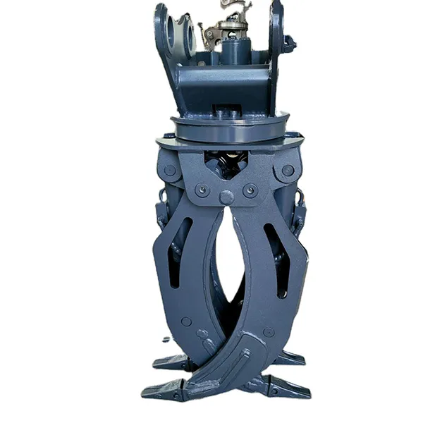 Dual hydraulic cylinders, rotatable, multi-purpose excavator grapple